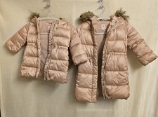 Gap girls long puffer jacket coat faux fur hood size 18-24 Months 5t