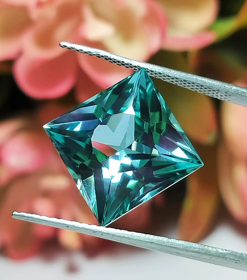 Bi Green Corundum Square Shape 12X12X8.50MM Fantasy Designer Cut Gem Loose Gem - Image 3 of 4