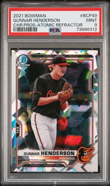 🔥PSA 9🔥2021 Bowman Chrome Gunnar Henderson #BCP49 ATOMIC REFRACTOR  ~Orioles