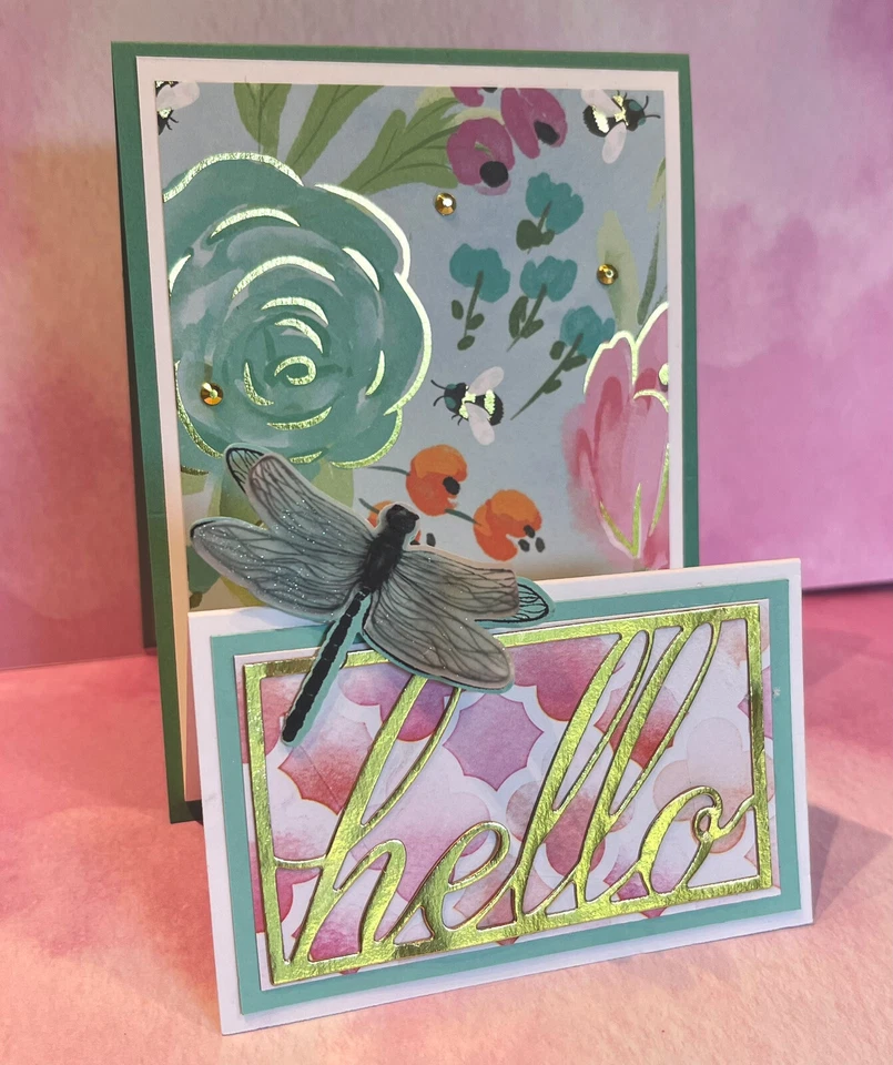 4 Hello Stampin Up Libélula Doble Caballete Lámina Dorada Floral Kit de Tarjetas de Felicitación Hágalo Usted Mismo Foto 4 de 4