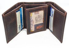 RFID Blocking Hunter Brown Leather Men's Trifold Vintage Wallet Center Flap Prem