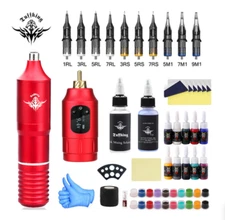 Wireless Tattoo Kit Beginner Set Tuffking Rotary Pen Tattoo Machine Needles Ink
