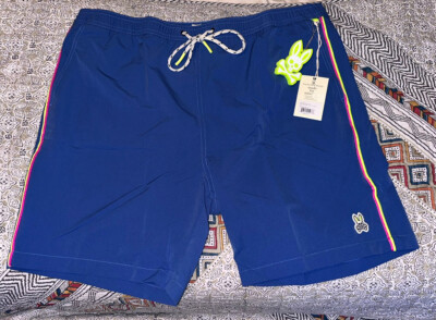 Psycho Bunny Rushup Batik Blue/Neon Men's Swim Trunks B6W214N1NS-BKB Size XXL