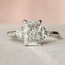 Radiant and Round Cut Diamond Lab Created Classic Three Stone Promise Ring