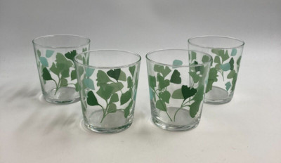 Ikea Stilenlig Drinking Glasses Green Gingko Leaf Leaves 10oz Set of Four | eBay