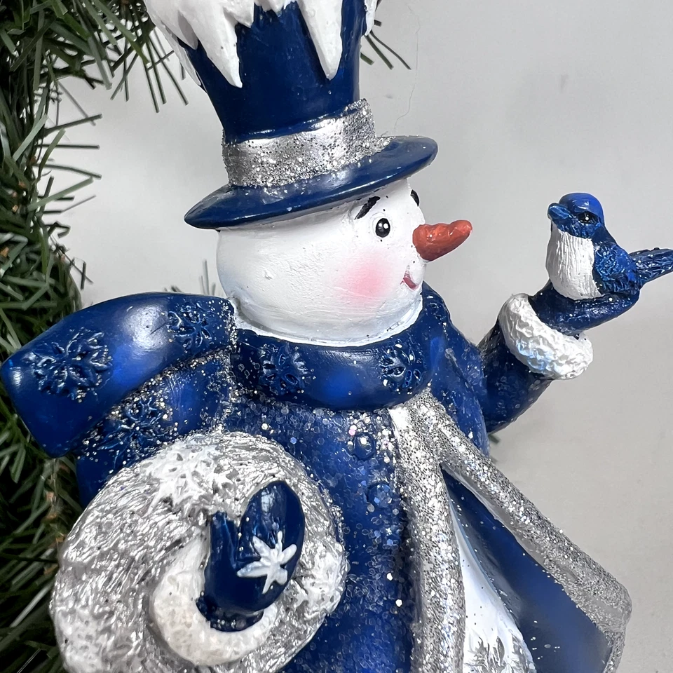Kurt Adler Muñeco de Nieve Azul y Plata Adorno de Navidad Guirnalda de Pájaro Resina Real 4" Foto 3 de 4
