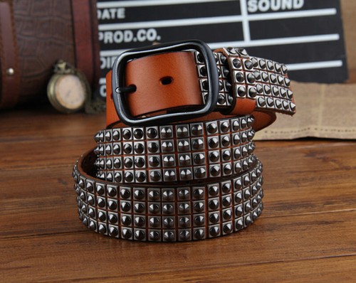 Heavy Metal Rivet Men Genuine Leather Belt Stud Punk Western Jeans Belts for Men - Picture 5 of 14