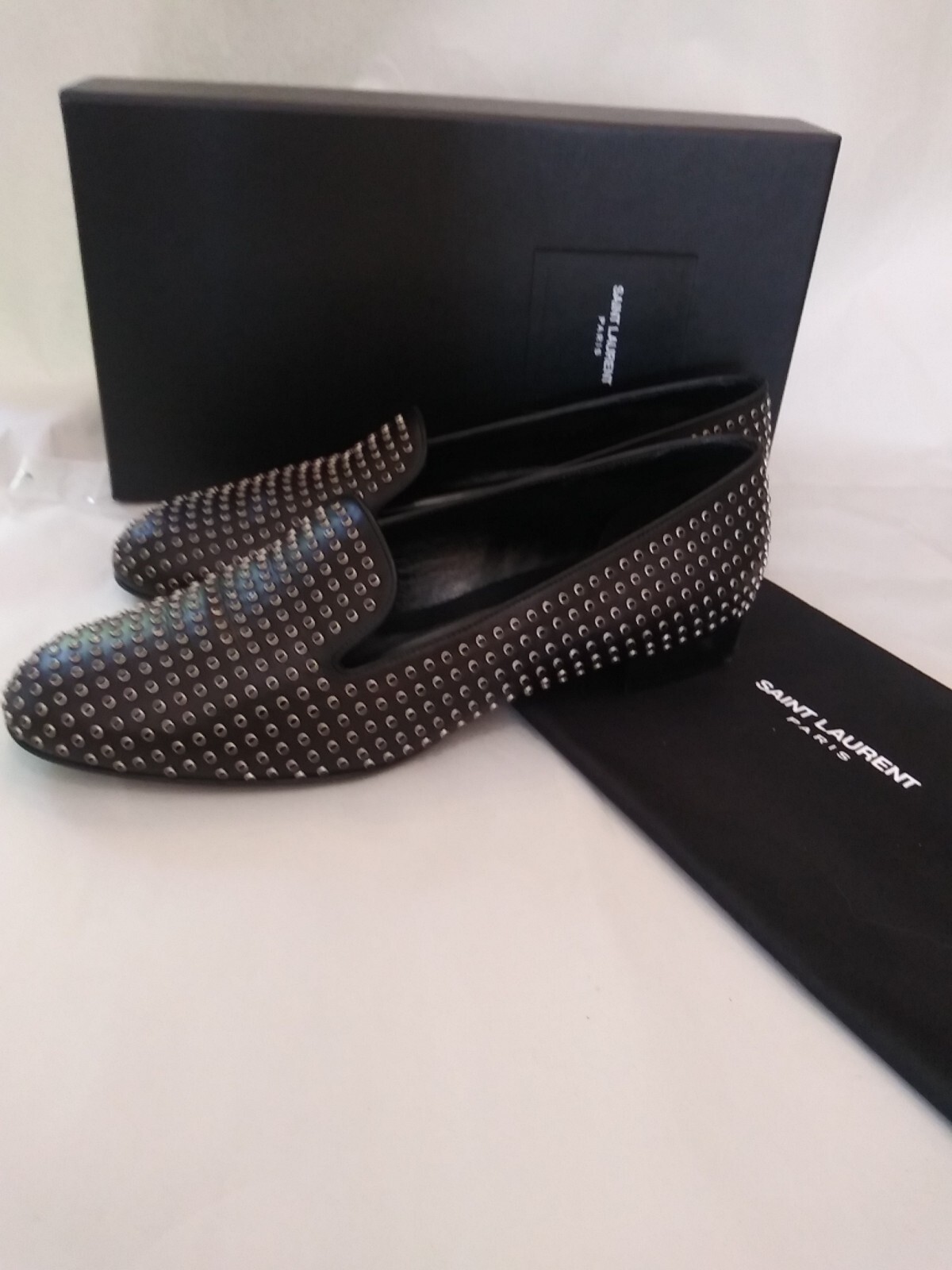 Mocassini ballerini Saint Laurent neri slip on argento borchie 40 us 8 5 Italia