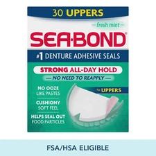 Sea Bond Upper Secure Denture Adhesive Seals, Fresh Mint Flavor, 30 Ct. FREE SHI