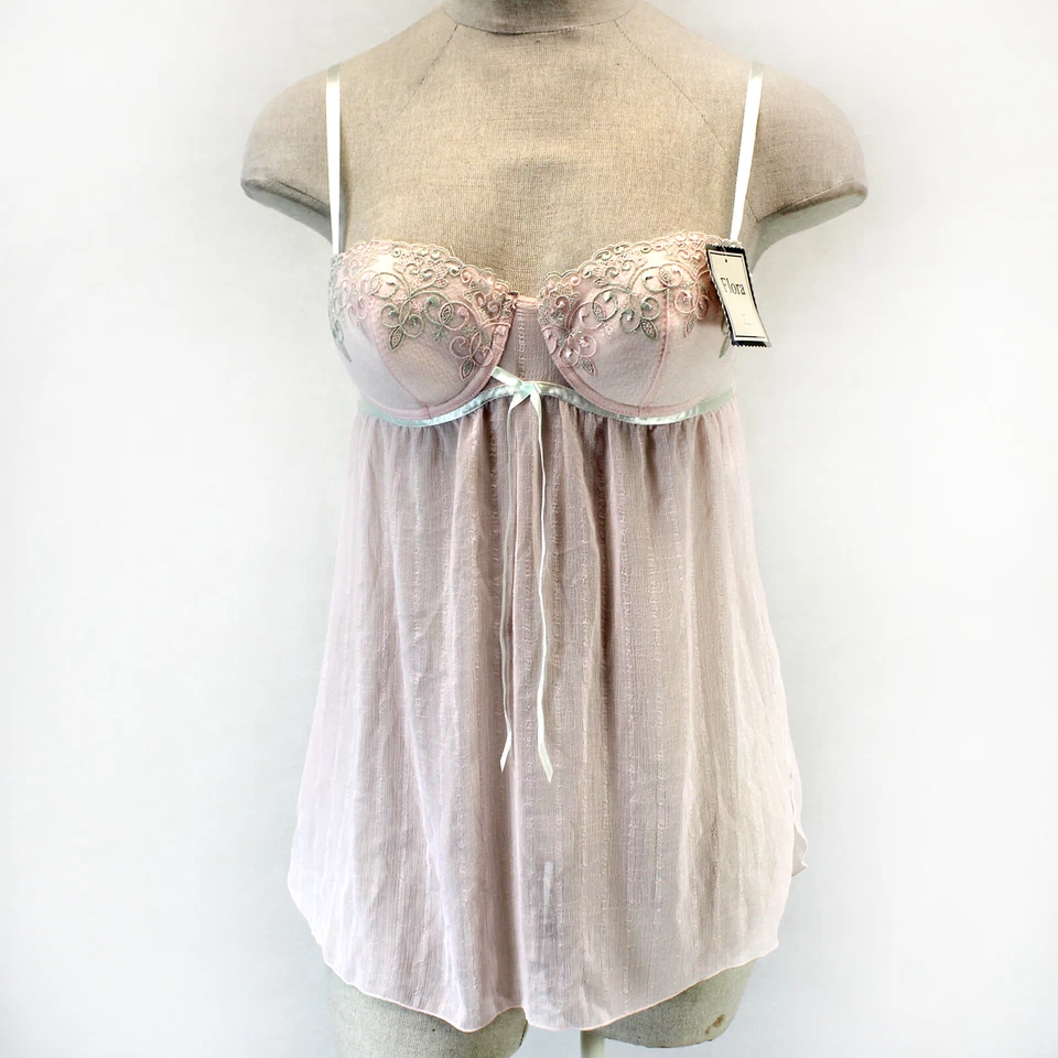 Flora Nikrooz Rosa Babydoll Coqueta Chemise y Panty Correas Ajustables XL Y2K Foto 2 de 4