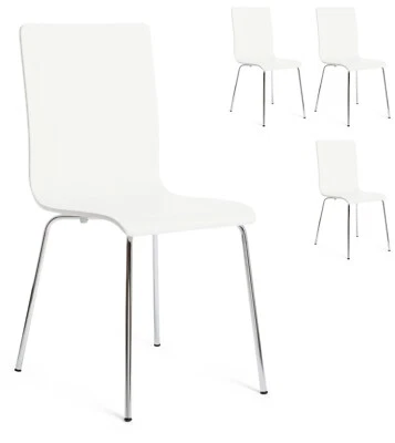 Dining Chairs Set of 4 White Modern Kitchen Chairs Madison Wood with Chrome Leg - Image 1 of 4
