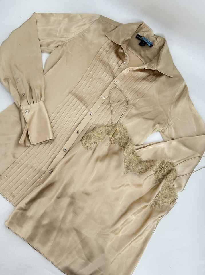 Ralph Lauren Black Label Rare 100% Silk Satin Button Down And Tank Size 8  - Image 2 of 4