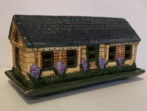 Country Village Cottage Covered Butter Dish Ceramic CottageCore 1990's 6x3" Farm - Picture 2 of 10