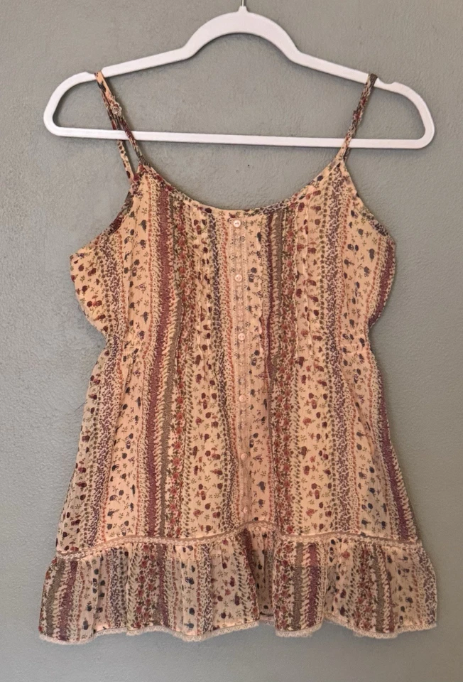 Camiseta sin mangas Decree talla pequeña de encaje floral boho Y2K con volantes de hadas Cottagecore Foto 3 de 4