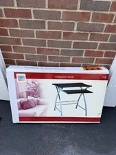 Black Home Office Computer Desk Metal Pull Out Slide Keyboard Table Sleek Modern