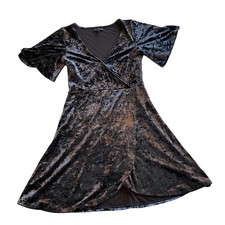 American Eagle Navy Crushed Velvet Faux Wrap Mini Dress Short Flutter Sleeve S