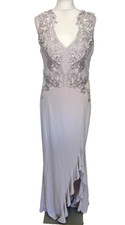 Lipsy Silver Grey Maxi Dress 16 UK Lace Occasion Wedding Evening Party Gown Ball