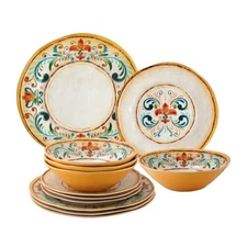 12-Piece Tuscany Design Melamine Dinnerware Set, Service for 4
