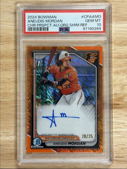 2024 Bowman Chrome Autographs Orange Shimmer Refractors Aneudis Mordan Auto