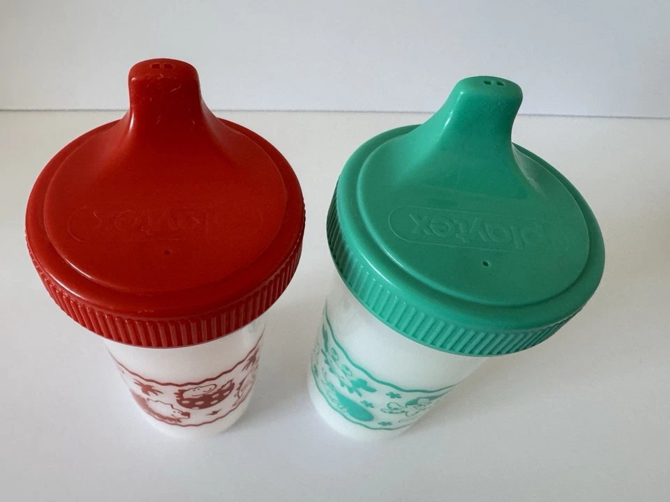 Lote 2 Tazas Playtex Sippy Dinosaurio Rojo Verde Vida Marina Sin Válvulas 1995 De Colección Foto 2 de 4