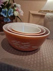 Vintage Pyrex Autumn Harvest Wheat Nesting Mixing Bowls Set of 3 #401 402 403