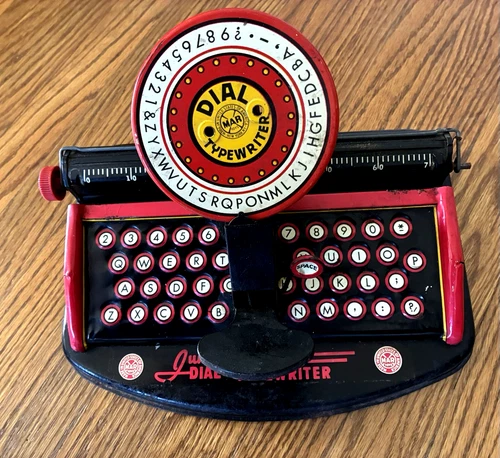 Louis Marx Junior Dial Toy TYPEWRITER, Metal Litho, 1940's-1950's Great Colors