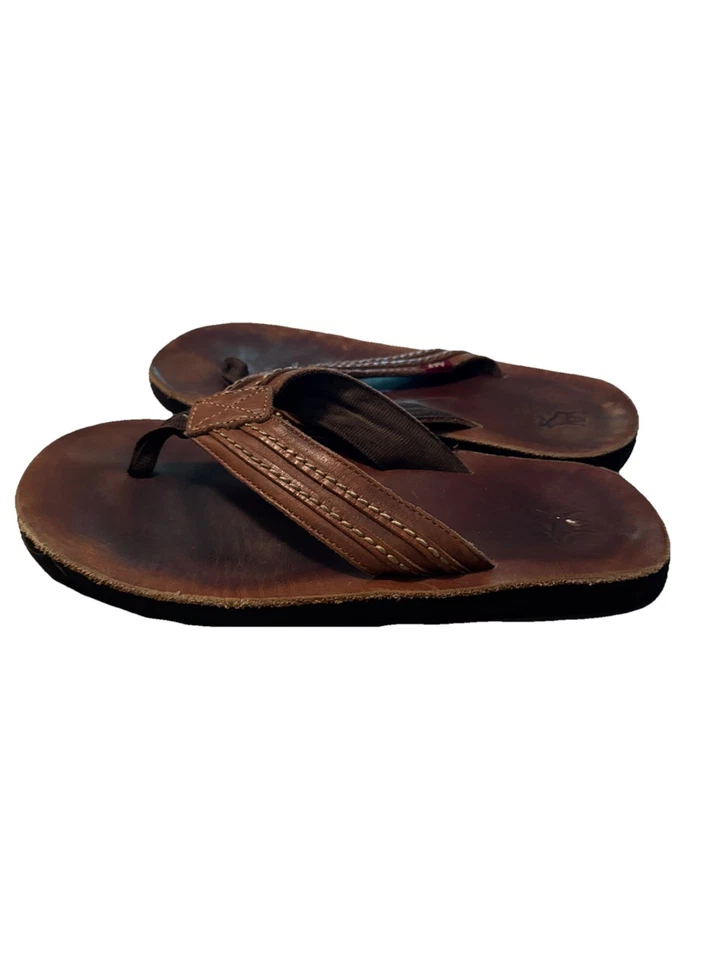 Sandalia De Colección Abercrombie Fitch 13-14 Para Hombres Cuero Chanclas Tanga Marrón Alce Y2K Foto 2 de 4