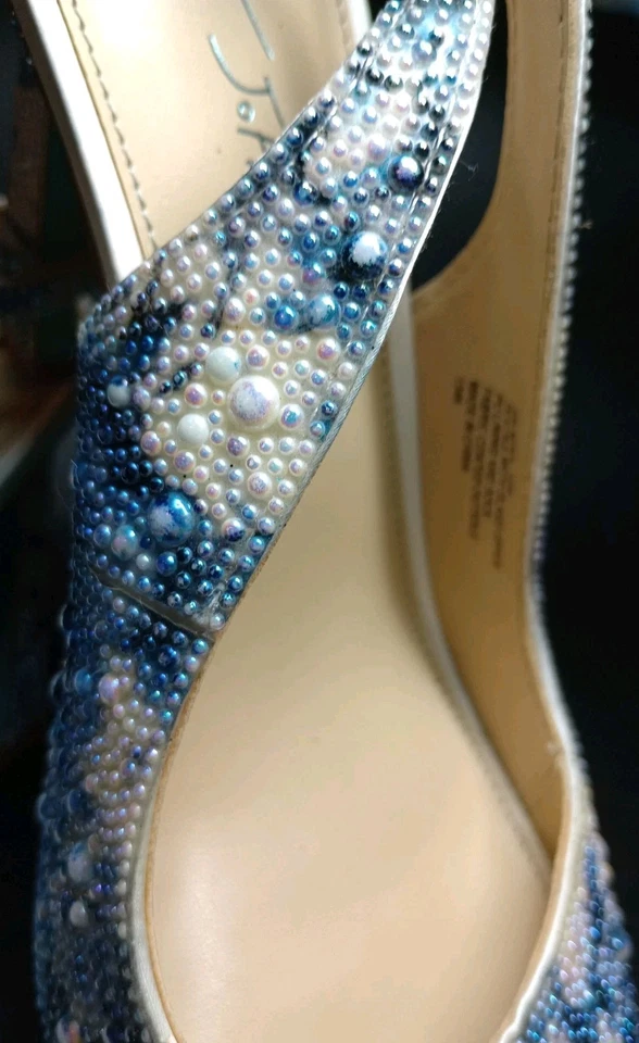 Betsey Johnson Women's Mina Rhinestone Strappy Sandals Heels Blue Pearl Size 10M - Image 3 of 4
