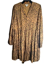 Crown and Ivy animal print ladies dress size Xlarge Brown And Black RuffleBottom