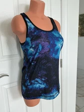 Xersion Size M Racerback  Black /Purp/Blue Workout Top w/ Shelf Wrap Bra NWOT