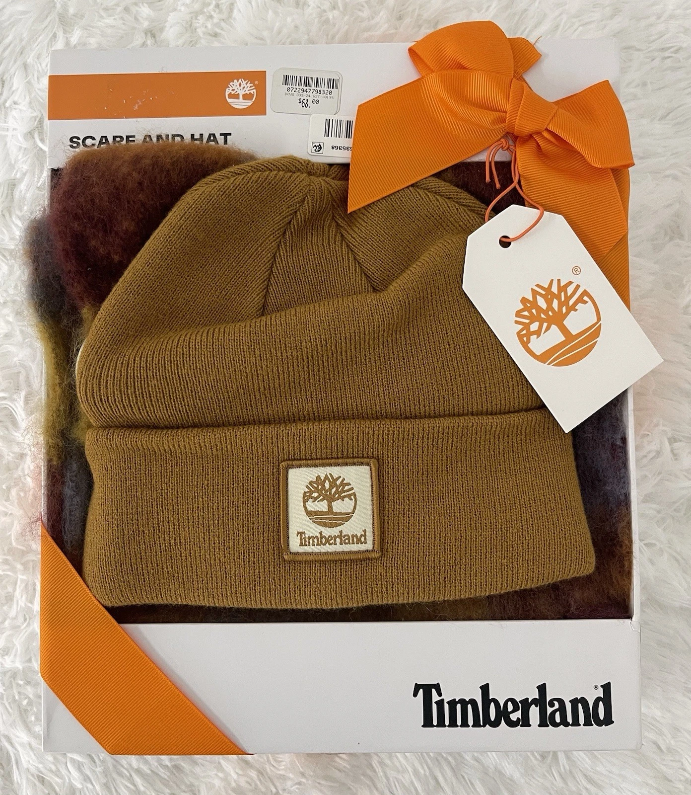Timberland Logo Beanie and Scarf Set One Size Brown New