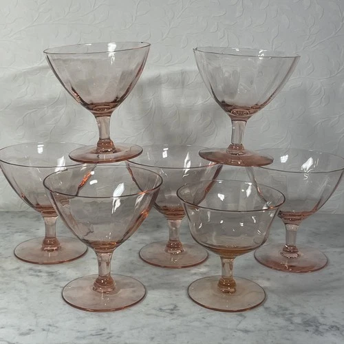 Set Of 7 Tiffin Franciscan Pink Depression Desert Sherbet Cup Glass 4 3/8" Read