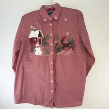 90’s Vintage Karen Scott Top Womens Sz 1X Red Christmas Blouse Snowman Reindeer