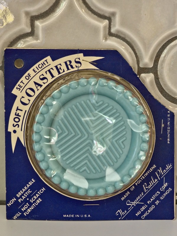 Set of 8 Light Blue and Pink Vintage Plastic Coasters - NEW!!