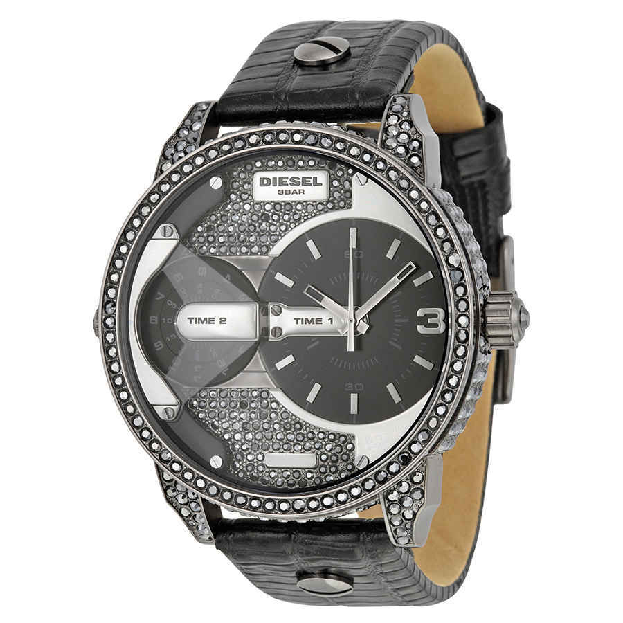 Diesel Mini Daddy Dual Time Dial Black Leather Men's Watch Diesel Mini Daddy Dual Time Dial Black Leather Men's Watch