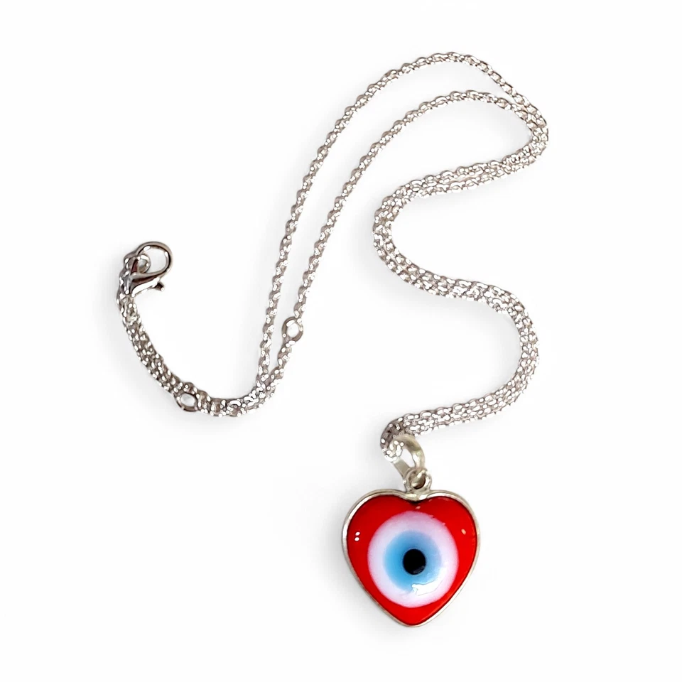 Collar Corazón Rojo Invierno Mal de Ojo 925 Esterlina Mal de Ojo Colgante 18" Foto 2 de 4
