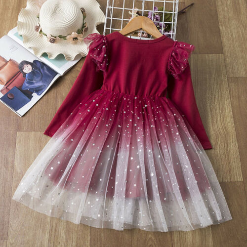 Kids Baby Ruffles Tulle Girls Party Dress Birthday Bridesmaid Dresses Princess - Picture 1 of 17