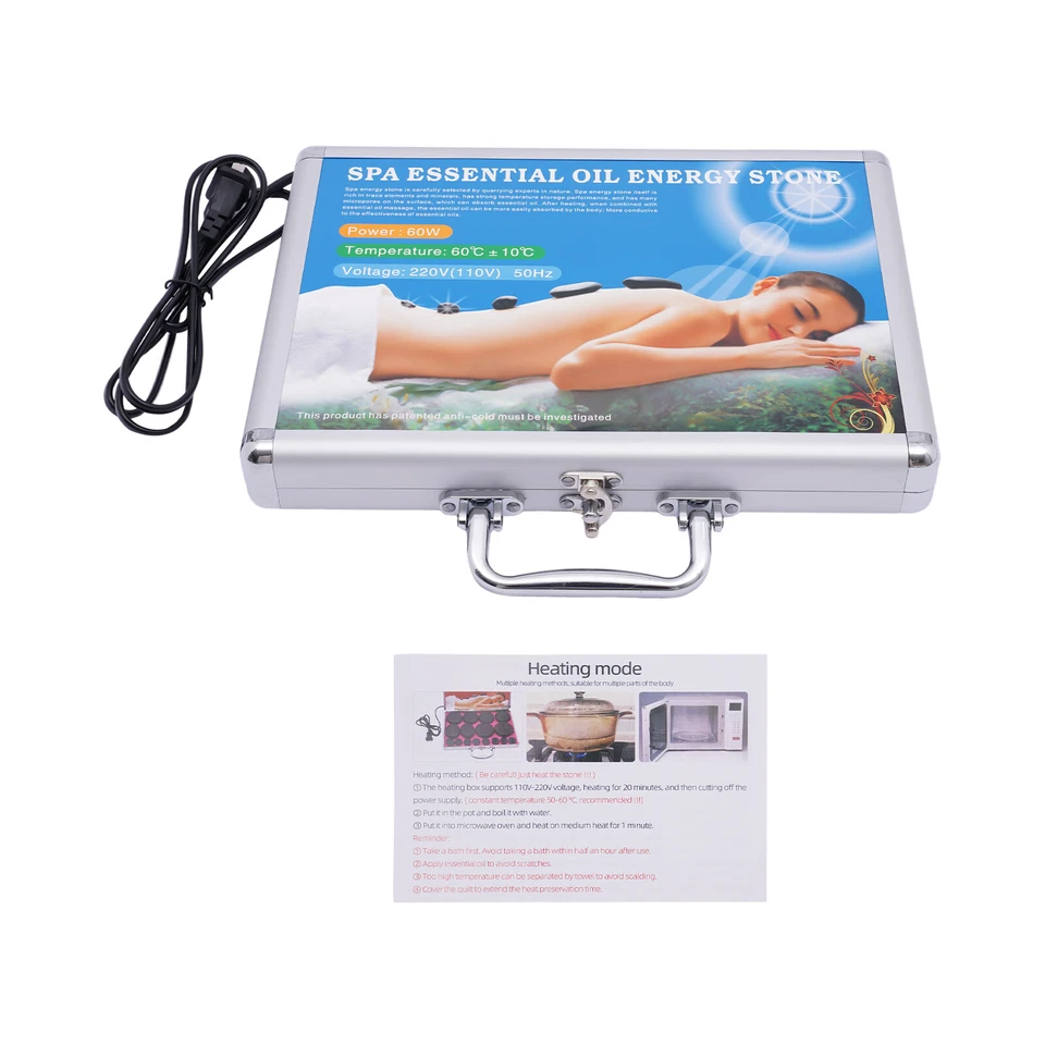 Kit de calentador de masaje y caja de calefacción de piedras de basalto de roca spa caliente 16/20/28 piezas EE. UU. Foto 2 de 4