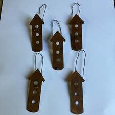 Set/5 Primitive Rusty Tin Birdhouse Cutout 3.5" Bird Potting Shed Ornaments