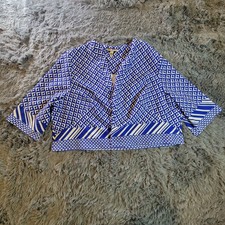 Maya Brooke Womens Size 18w Blue Geometric 3/4 Sleeves Open Front Blazer Jacket