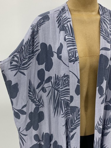 Roots Canada One Size offener langer Kimono Strickjacke Chambray blau Hawaii Oversized - Bild 6 von 12