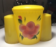 Vintage 1950s-70s Era Hand Painted Plastic Salt Pepper Sugar Set Exc Condition!