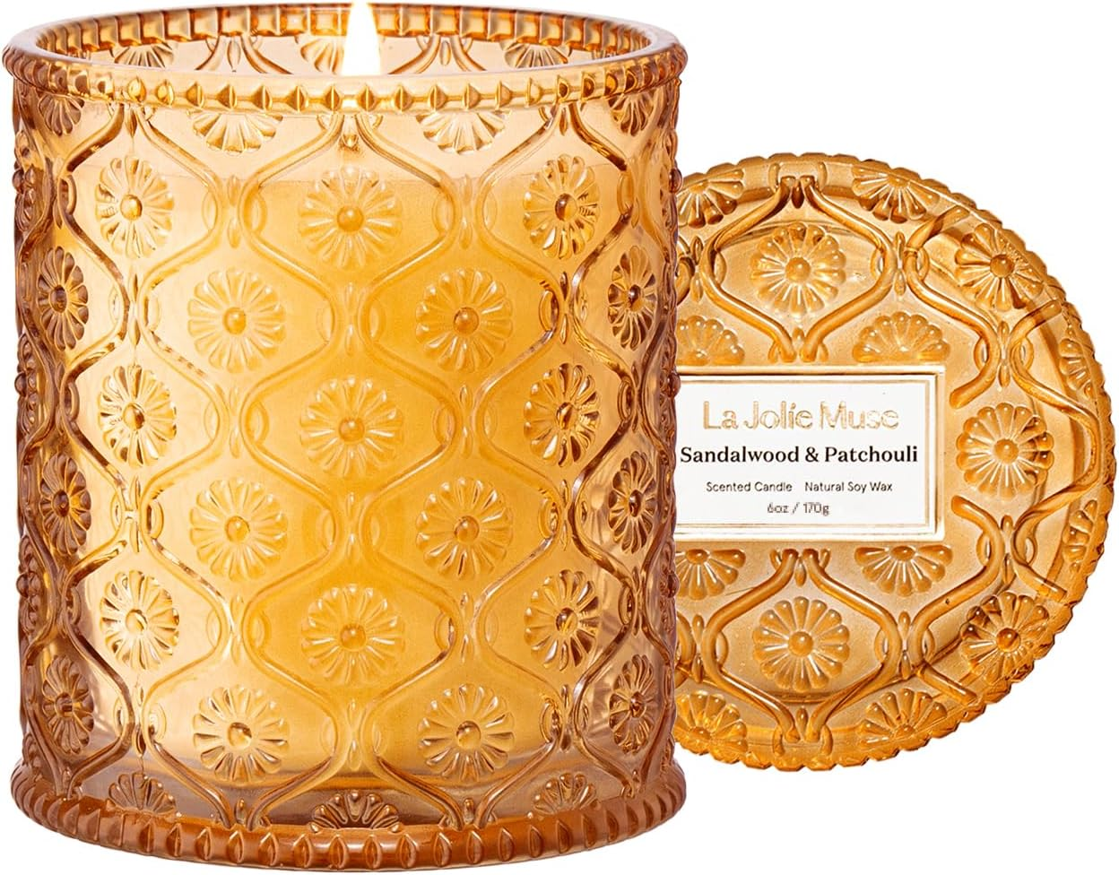 Sandalwood & Patchouli Scented Candle, Candles for Home Scented, 6 Oz 40 Hours B