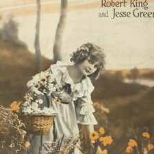1929 Little Baby Curls - cute girl picking flowers photo -Johnson, King, & Greer