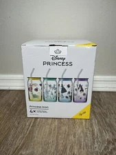Disney Princess Icon  4 Tumbler Glasses With Lids  by Joy Jolt —  16 FL. Oz