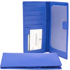 ILI Genuine Leather Checkbook Cover with RFB Card Slots and Pen Loop - Cobalt