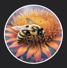 Realistic Bee On Flower Sticker 3”x3”