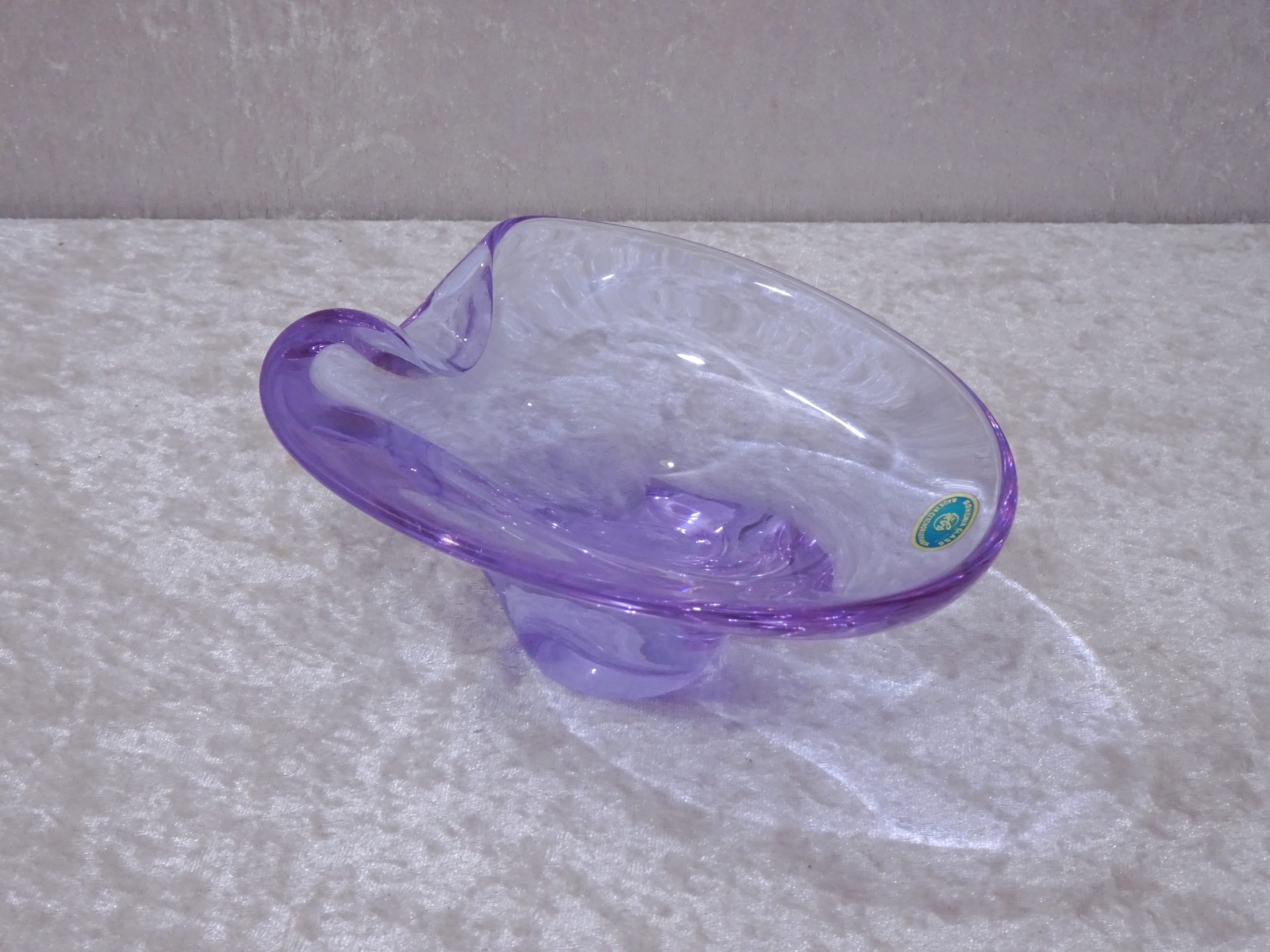 Cenicero De Vidrio Bohemia Diseño Vintage Hecho A Mano Lila De Los Años 70