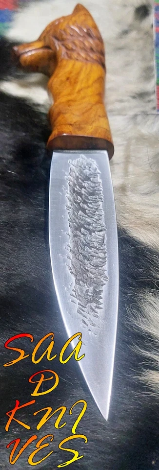 Custom Handmade Carbon Steel Convex Grind Wolf Hilt yakut knife, full tang Knife - Image 2 of 4