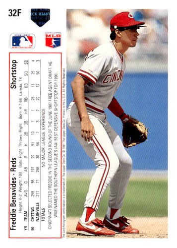 1991 Upper Deck Final Edition #32F Freddie Benavides Rookie Cincinnati Reds - Picture 2 of 2